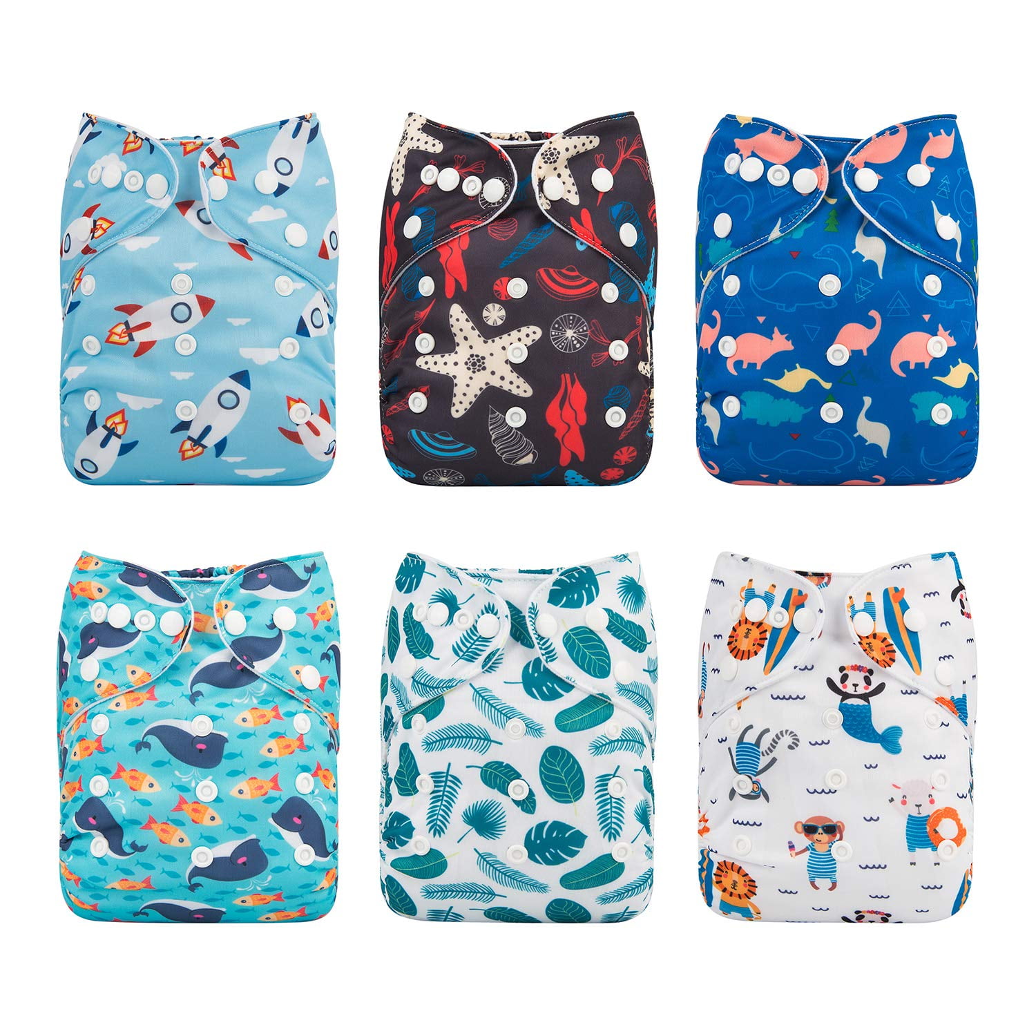 1 Newborn AIO Cloth Diaper Nappy Charcoal Insert Night Washable Resuable Animal 
