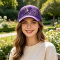 thumbnail image 4 of romoty Womens Purple Hummingbird Floral Embroidered Baseball Cap Adjustable Cotton Sun Hat for Awareness Walks Outdoor Wear, 4 of 6