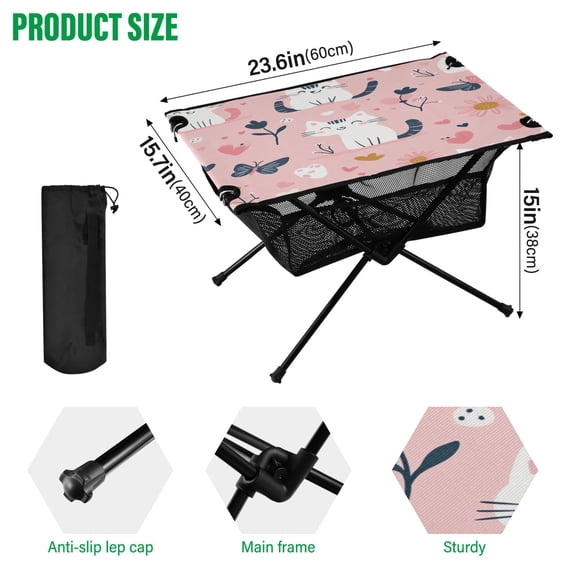 BZSMCE Camping Tables Simple Folding Table Purrfectly Happy Pattern Size:23.6*15.7in