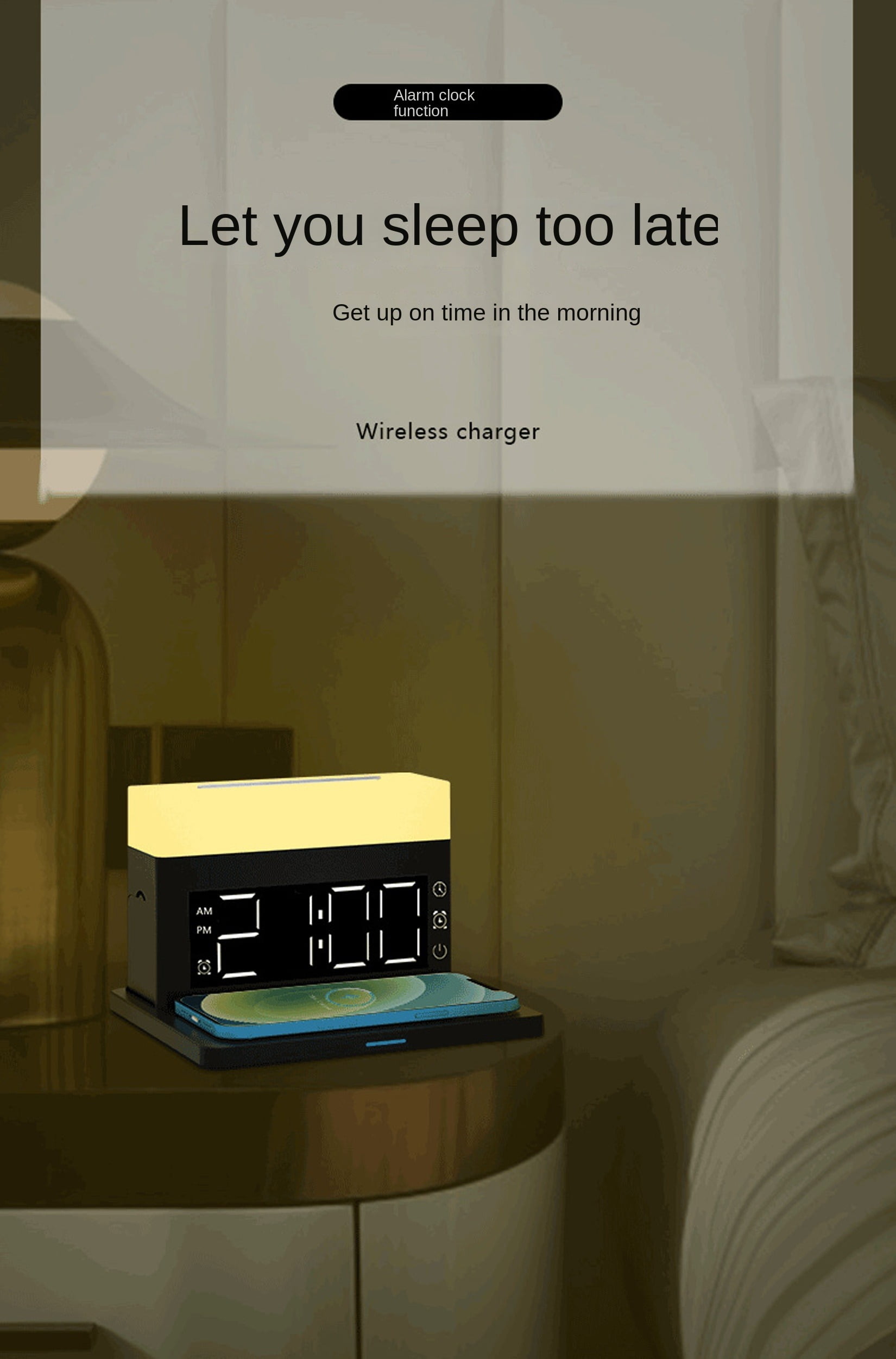 6 in 1 Wireless Charger,6 in 1 Wireless Charging Station with Digital Alarm Clock,Clock,Colorful Atmosphere Night Light,15W Fast Charger Compatible with iPhone 14/13/12/11/XS/8 Samsung Galaxy AirPods