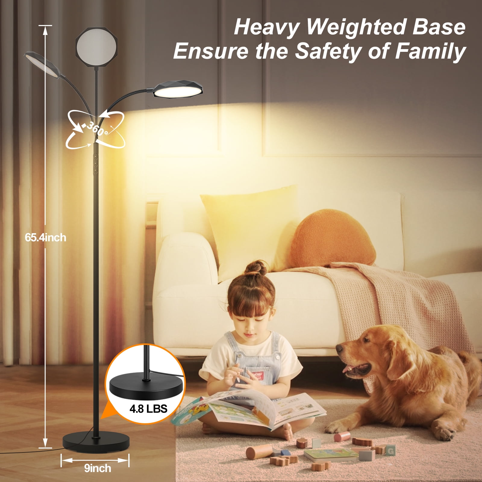 Floor Lamp, 18w 1800lm Super Bright Led Floor Lamps for Living Room,Stepless Dimmable Modern Floor Lamp 2700k-6500k, Reading Standing Tall Floor Lamps for Bedroom Office