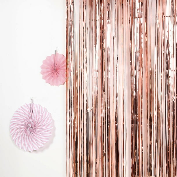 Efavormart Sparkling Metallic Foil Fringe Curtain 3ft x 8ft - Rose Gold ...