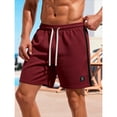 thumbnail image 2 of BRANROY Men's Drawstring Side Color Shorts - Elastic Waist Waffle Knit 5-Inch Athletic Shorts for Men, Casual Shorts for Gym and Running,Wine,L, 2 of 5