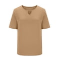 thumbnail image 6 of Fnooota Plus Size T-shirts for Women, V Neck Soft Casual Loose Fit Short Sleeve Tops Khaki Size XL-5XL, 6 of 6
