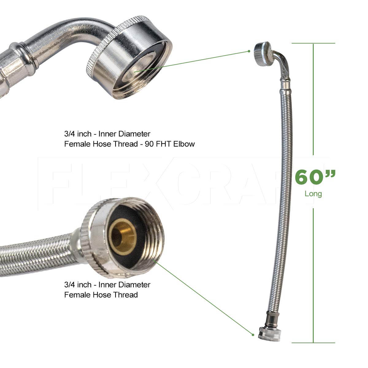 Stainless Steel Washing Machine Connector, Burst Proof Washing Machine Supply Line, 5 Ft (Pack Of 2)