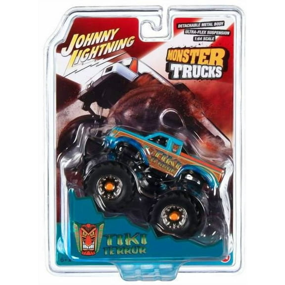 Tiki Terror Monster Truck "Who do Voo Doo?" with Black Wheels and Driver Figure "Monster Trucks" Series 1/64 Diecast Model by Johnny Lightning