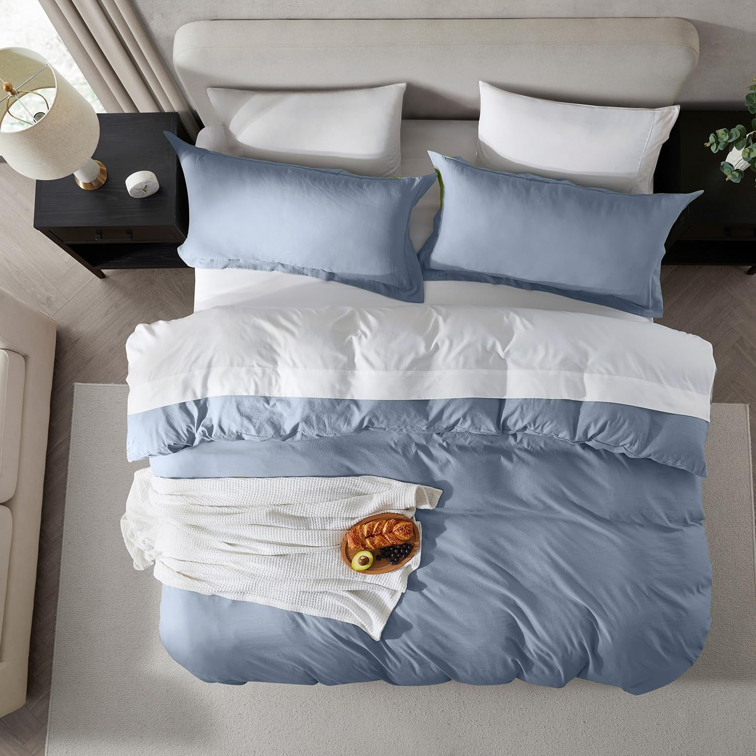 LammaLoe Duvet Cover California King Size, Soft Prewashed 3-Piece Duvet Cover Bedding Set with Pillow Shams, Stone Blue