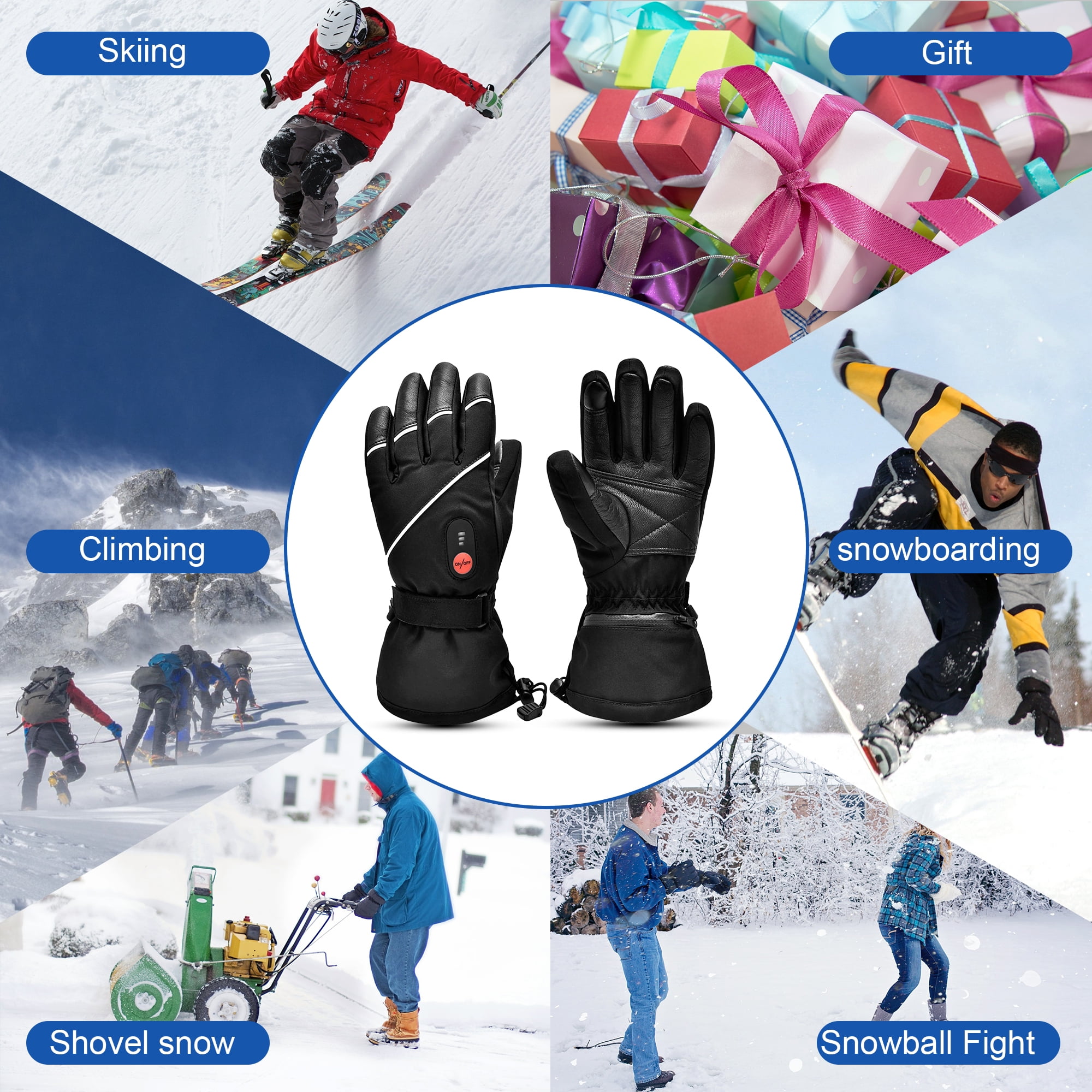 Snow deer Unisex Heated Gloves 7.4V 2200mAh Electric Rechargeable Winter Warm Glove Liners for Arthritis Raynaud Thin Gloves Riding Ski Snowboarding Hiking Cycling Hand Warmers