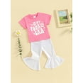 thumbnail image 3 of Bagilaanoe 3pcs Toddler Baby Girl Pants Set Short Sleeve Romper/T-shirt Tops + Flare Trousers + Headband 6M 12M 18M 24M 3TN4T 5T Kids Casual Clothes, 3 of 9