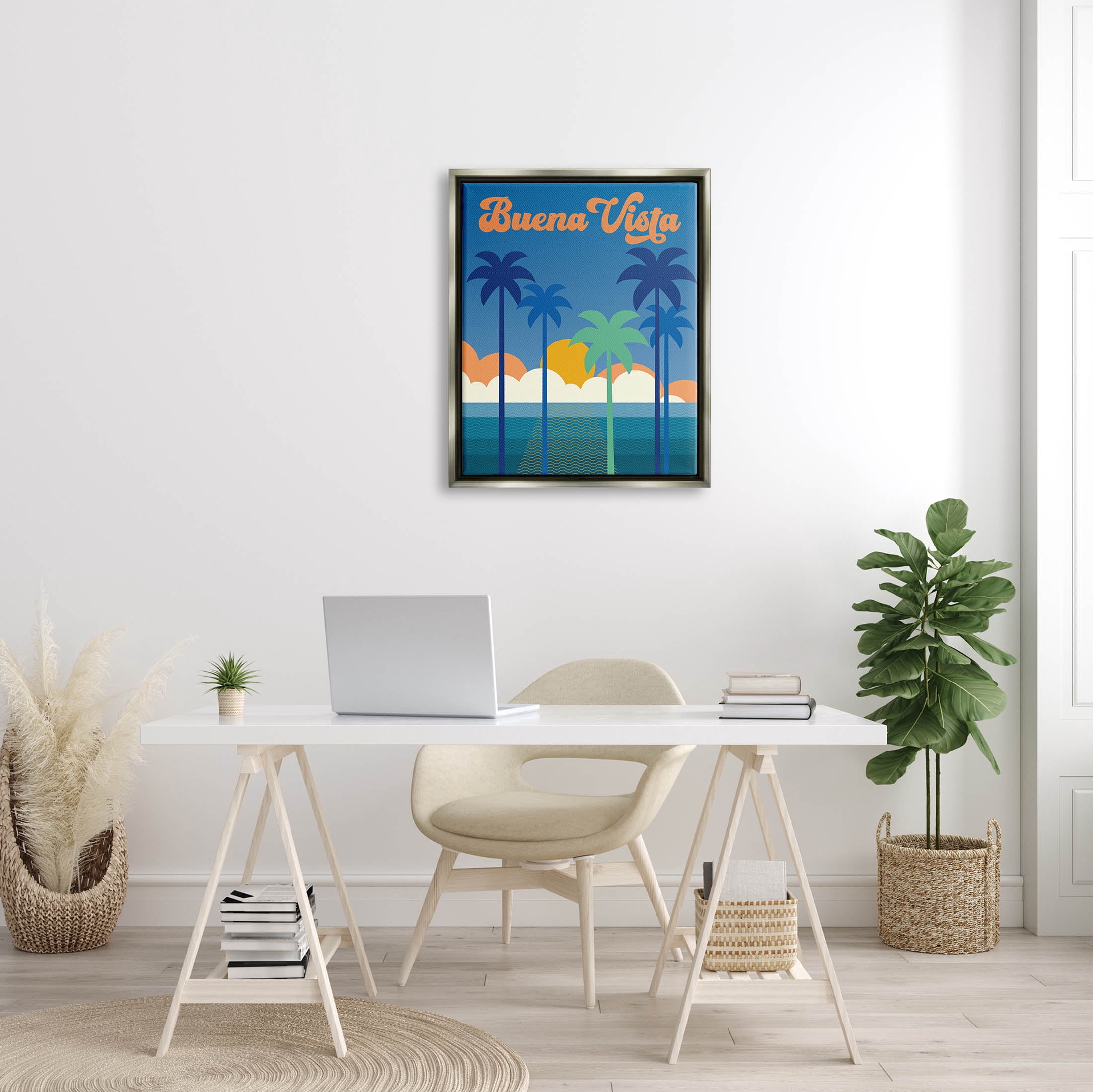 Stupell Industries Buena Vista Tropical Palms Scene Graphic Art Luster Gray Floating Framed Canvas Print Wall Art, Design by Wild Apple Portfolio
