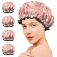 thumbnail image 7 of Shower Caps,Pioneer Flower Floral Print Pattern Waterproof Shower Cap for Women 4 Pieces,Double Reusable Hair Cover for Shower PEVA Elastic Stretch Hem, 7 of 7
