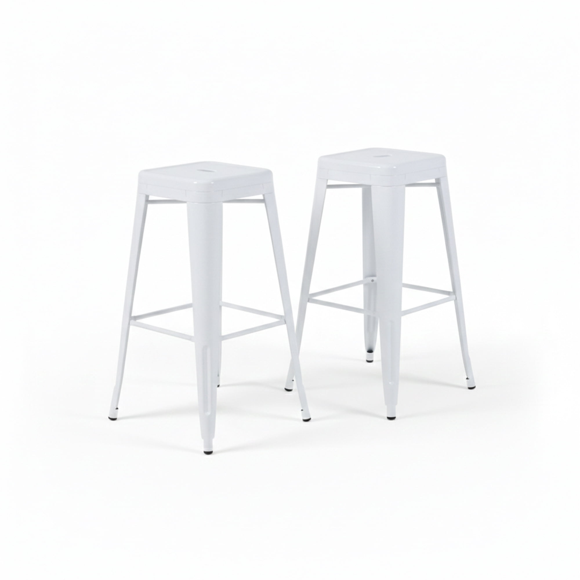 AC Pacific 30-Inch Industrial Metal Counter Stools, Stackable Indoor/Outdoor Barstools, Set of 2, White