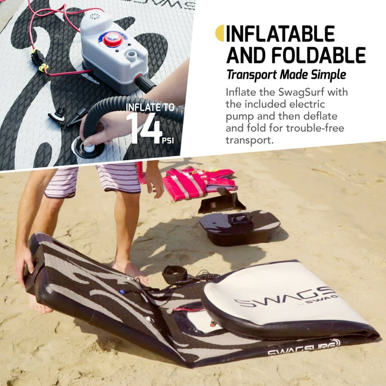 SwagSurf Electric Surfboard Inflatable Drop Stitch Fabric PVC and EVA with 48V Lithium Ion Detachable Battery and Hydrofoil for Surfing without