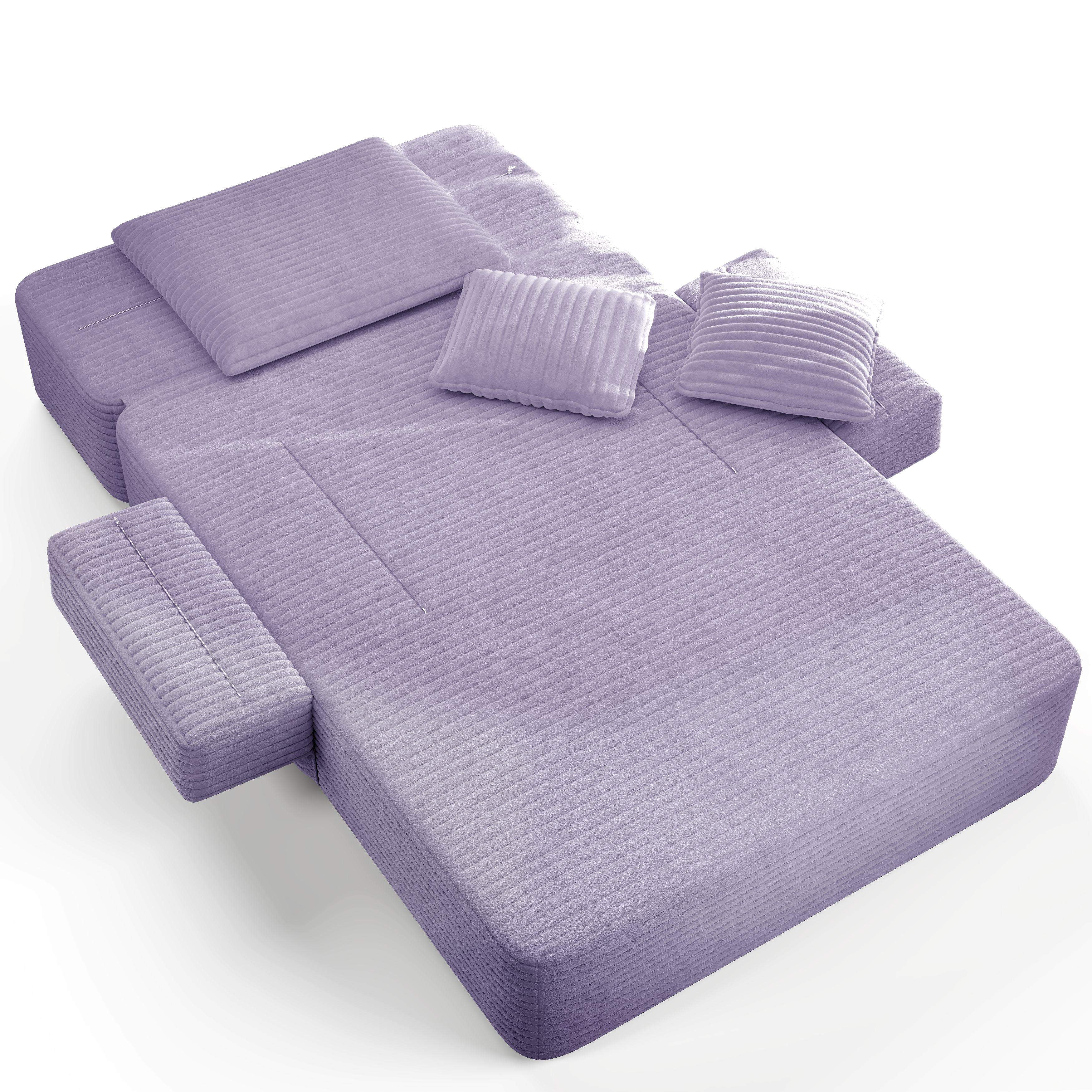 Alvantor Oversized Corduroy Convertible Chaise Lounge Sofa Bed, Purple