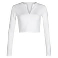 thumbnail image 4 of Uuszgmr Tops For Womens Female Long Sleeve Quarter Zip Crop Top Fashion Lined V Neck Fitted Slim Cropped Shirts Versatile Tops, 4 of 5