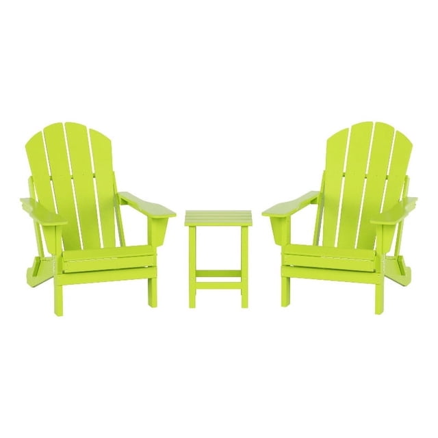 Paradise 3-Piece Set Classic Folding Adirondack Chair with Outdoor Side Table