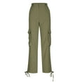 thumbnail image 4 of AINIYS Cargo Pants Women High Waist Wide Leg Casual Pants with 6 Pockets Stretchy Trouser Legs Drawstring Baggy Trousers Green M, 4 of 9