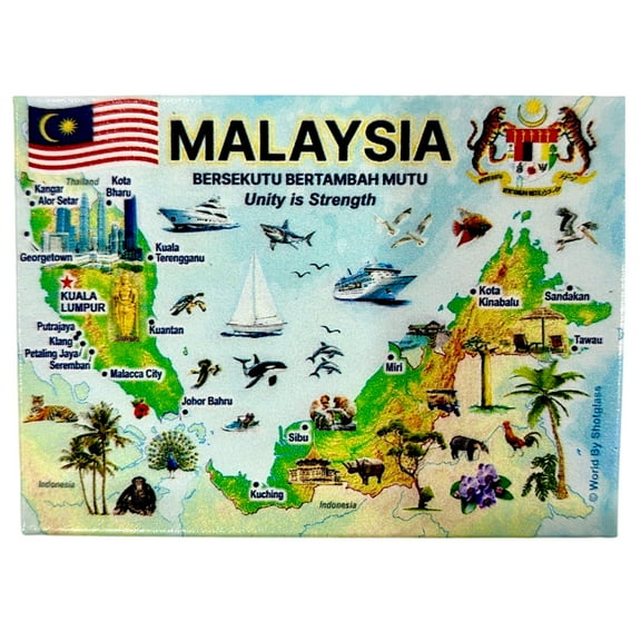 Malaysia Graphic Map and Attractions Souvenir Fridge Magnet 2.5" X 3.5"