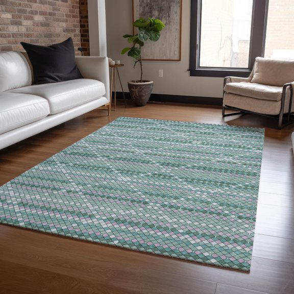 Addison Rugs Machine Washable Indoor/ Outdoor Mosaic Trellis Chantille Rug 10' x 14' - Teal