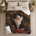 thumbnail image 5 of Snowy Evergreen Tuxedo Cat Among, Festive Pet Portrait Pattern, Warm Flannel Blanket for Living Room and Reading Nook, Cat Lovers Appreciation Gift, Pet Lover Home Decor, 5 of 9
