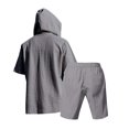 thumbnail image 5 of NAFUU Men's Hawaiian Matching Set New Mens Solid Color Linen Hooded Casual Short Sleeved Beach Shorts Two Piece Suit Stylish Loungewear Sets, 5 of 9
