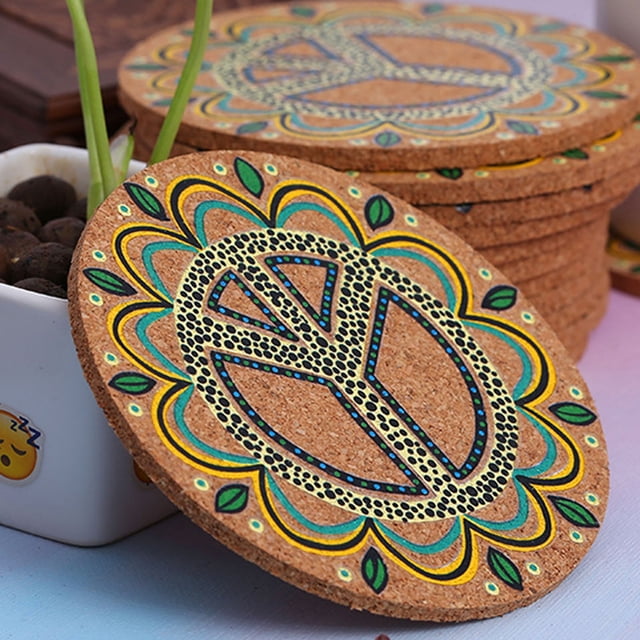 Sous-verres en Liège Artistiques Style Ferme Rustique, sous-Verres Absorbants Réutilisables pour Boissons pour la Maison, le Bureau, le Bar, le Restaurant, Design Vintage pour Cadeaux de Pendaison de Crémaillère, Déco de Cuisine Liège Rustique de Ferme pour Boissons