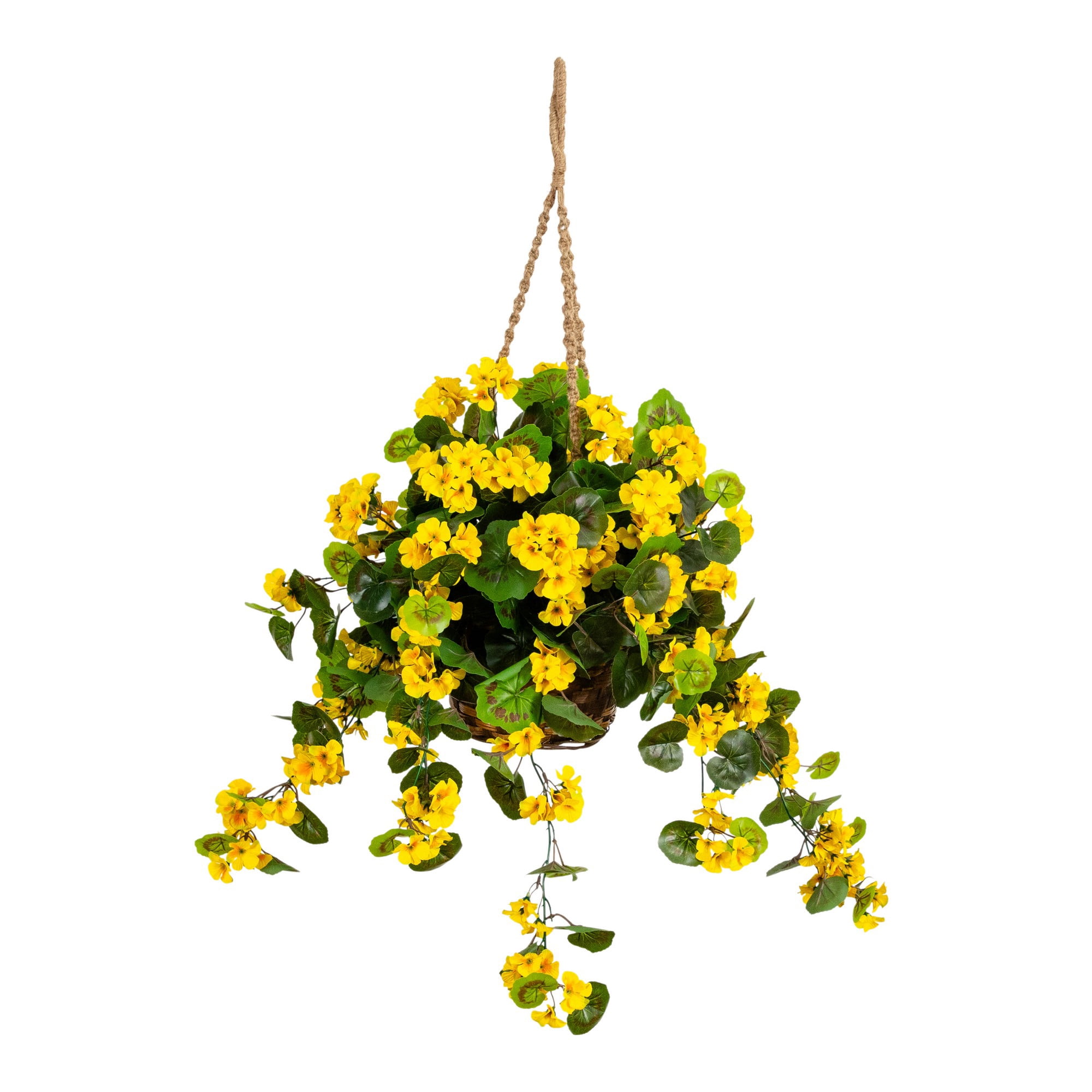 Nearly Natural UV Resistant Outdoor Artificial Geranium in Hanging Basket - 28" - Yellow