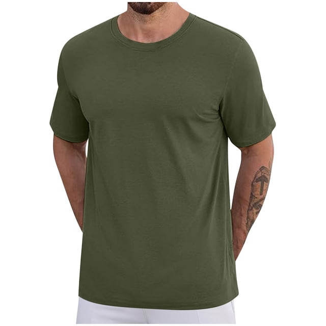 Mens Short Sleeve Shirts Casual Solid Color Net Version Round Neck, Light Cotton Oversized Top