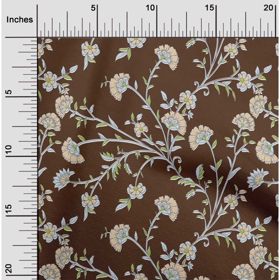 oneOone Cotton Jersey Brown Fabric Leaves & Flower Floral Crafts Projects Decor Fabric Printed By The Yards 58 Inches Wide