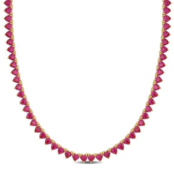 Everly Women's 31.2 CT TGW Created Ruby 18k Yellow Gold Plated Tennis Necklace