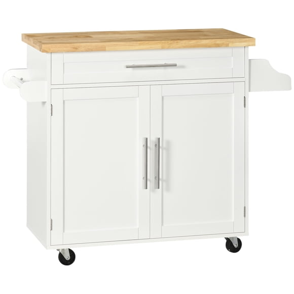 HOMCOM Kitchen Island with Storage, Rolling Cart Trolley, White