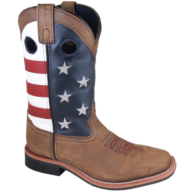 Bota de vaquero de cuero marrón vintage de 10 "con estrellas y rayas para mujer - Talla EE. UU.: 8 Smoky Mountain Boots 6880-8M