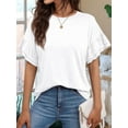 thumbnail image 4 of T-shirts d'Été à Manches Courtes pour Femmes, Décontractés, à Volants, Col Rond, Blouse Mode, Blanc, TG, 4 of 8
