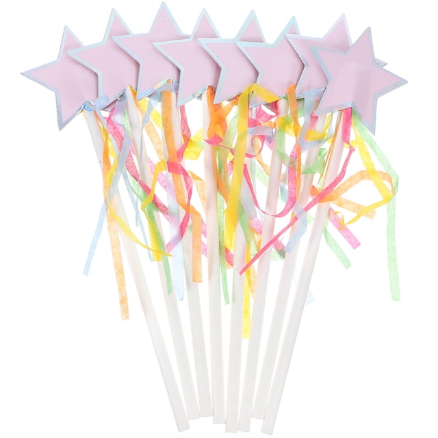 BRIGHTFUFU 8 varitas de hadas con borlas de papel, novedad, varita de hadas para cosplay, varita de hadas en forma de estrella para puesta en escena