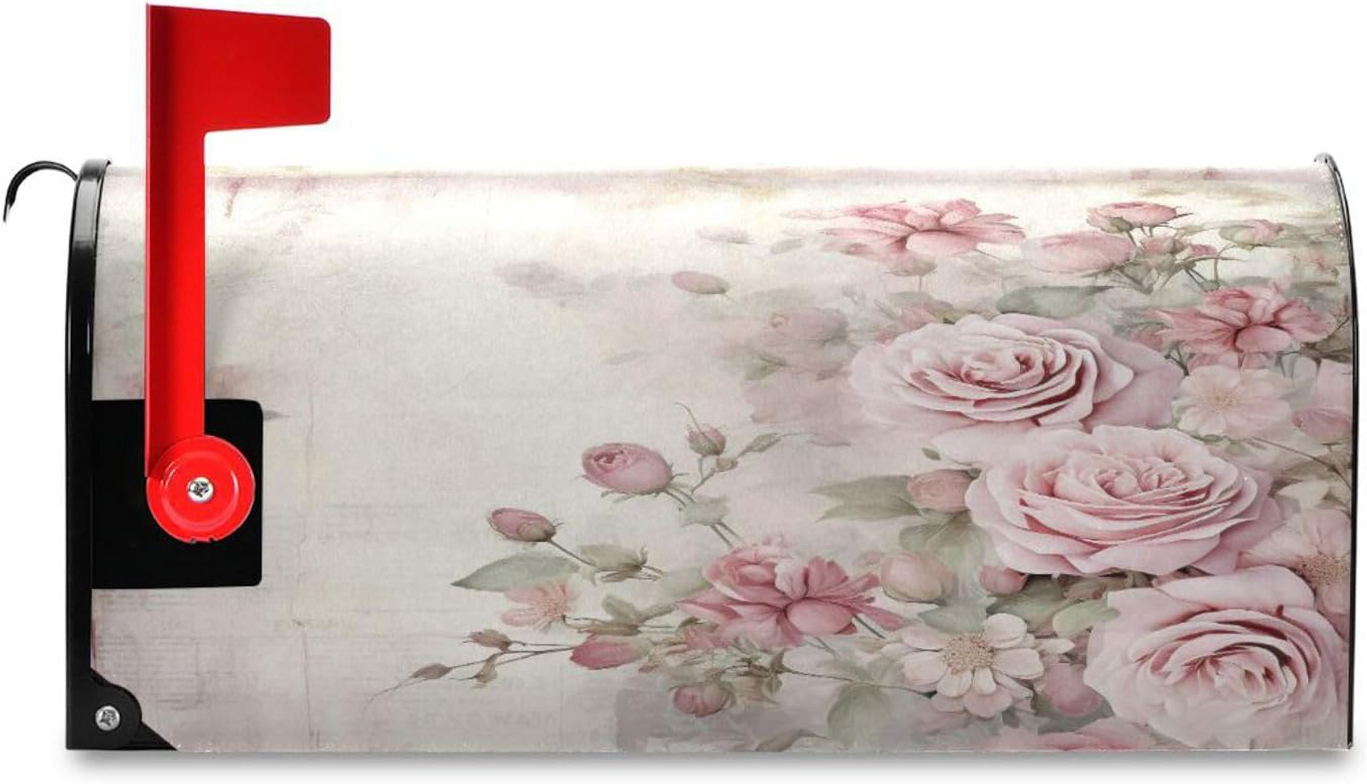 Mailbox Covers, Vintage Pink Rose Mailbox Covers Oxford Cloth Post Box Cover with Magnetic Strip for Garden Yard Decor