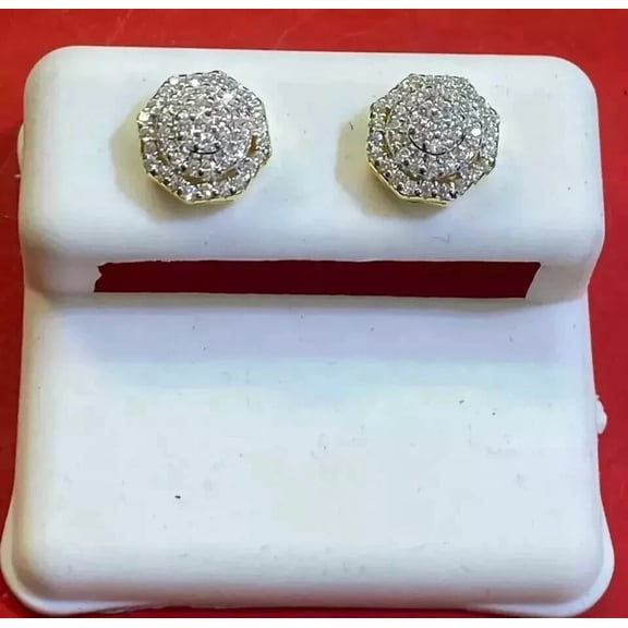 2Ct Round Cut Real Moissanite Men's Cluster Stud Earrings 14k Yellow Gold Plated