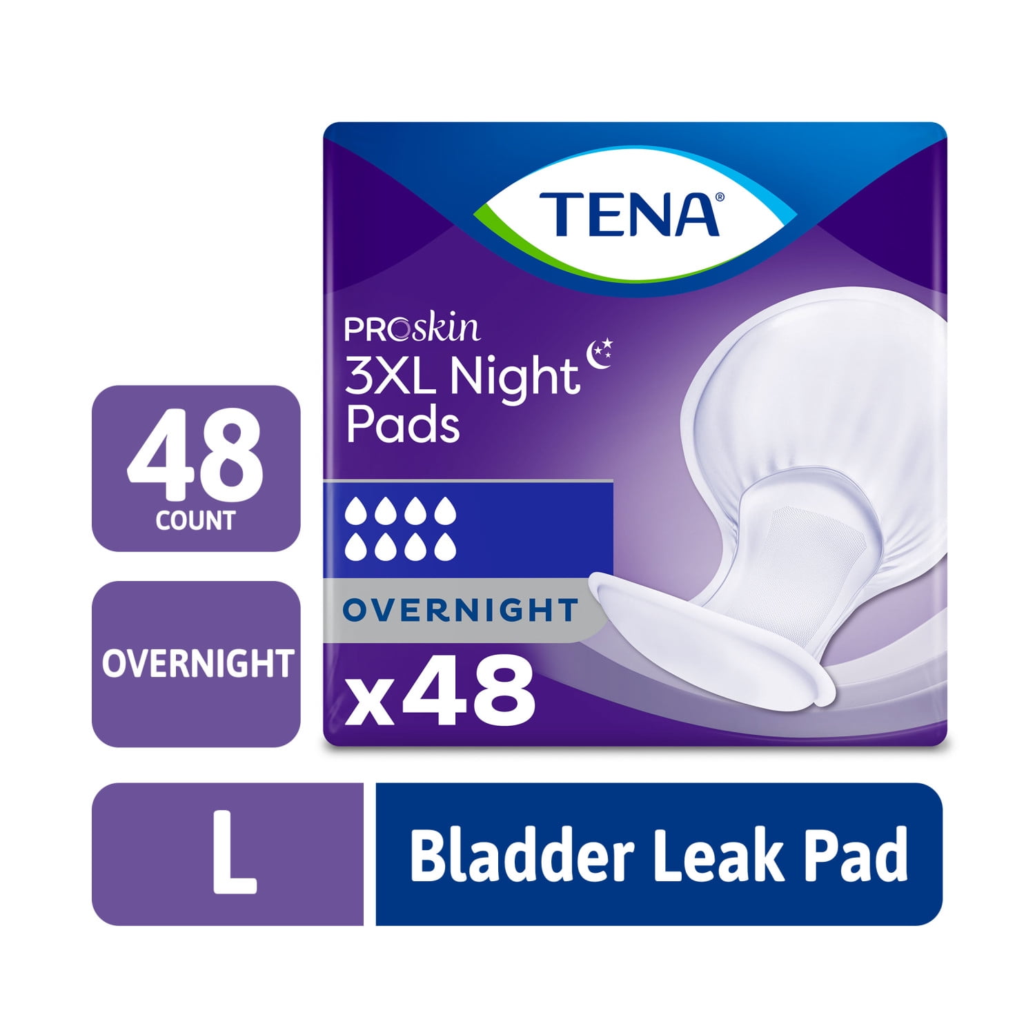 TENA ProSkin 3XL Overnight Absorbency Incontinence Pads, Unisex, 48 ct