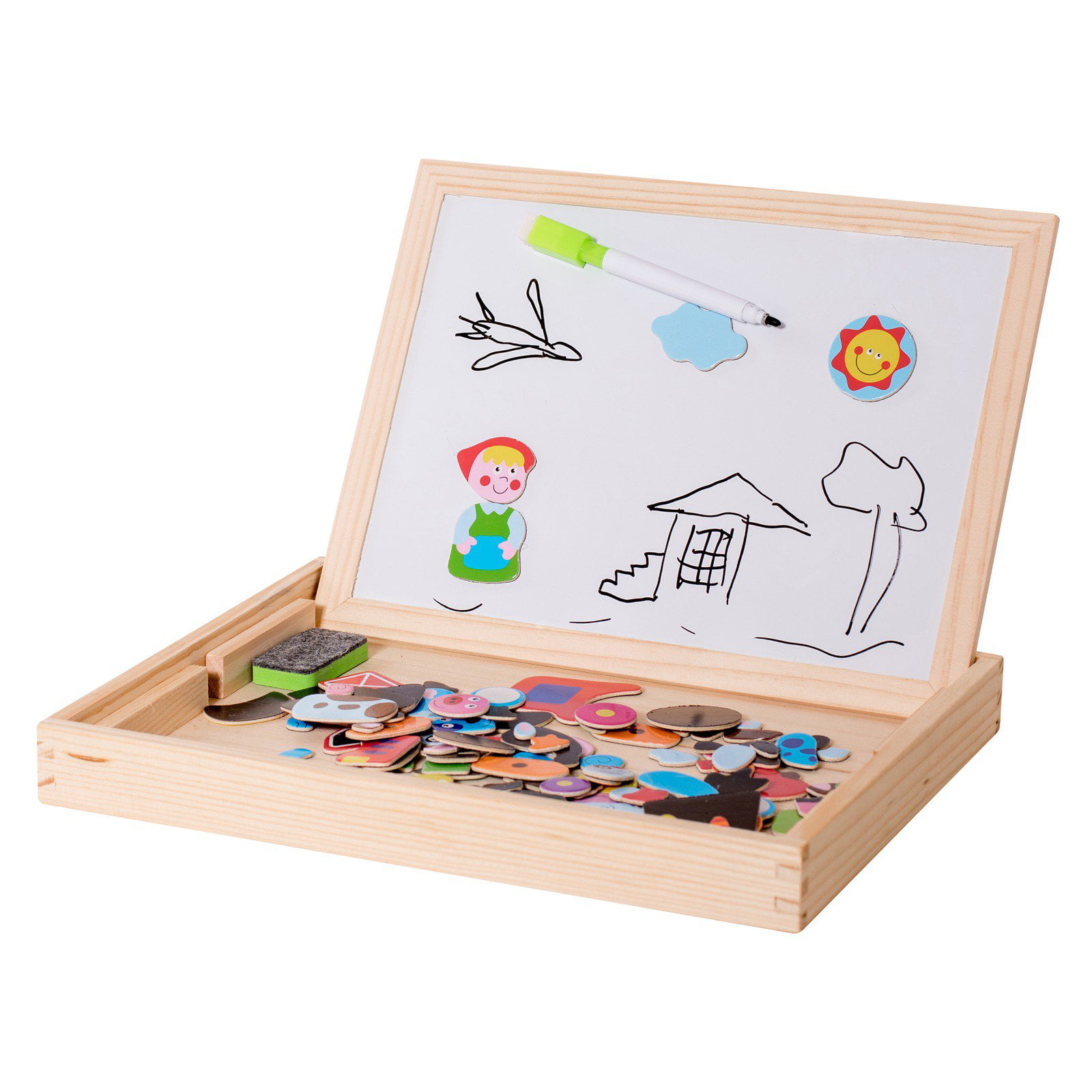 Eliiti Wooden Magnetic Easel Double Side Dry Erase Board for Kids 3 to 6 Years 