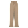 thumbnail image 6 of pstuiky Womens Casual Pants, Solid Color Athletic Long Straight Leg Drawstring High Waisted Outfits for Vacation with Pockets Basic Workout Clothes Khaki S, 6 of 9