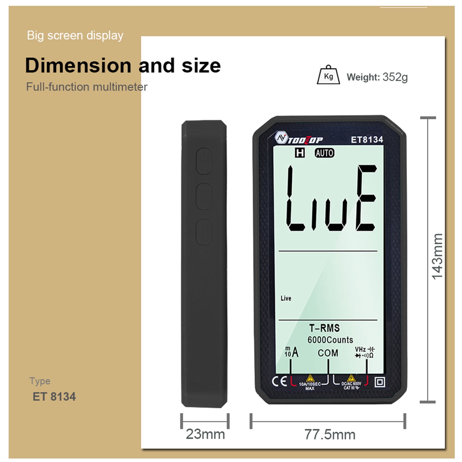 Portable 4.7 Inch LCD Screen 4.7 ET8134 Portable 4.7 Inch LCD Screen Multimeter Direct Current Voltage Current AC Voltage Current Measurement Capacitance Resistance Measuring Multifunction Multimeter