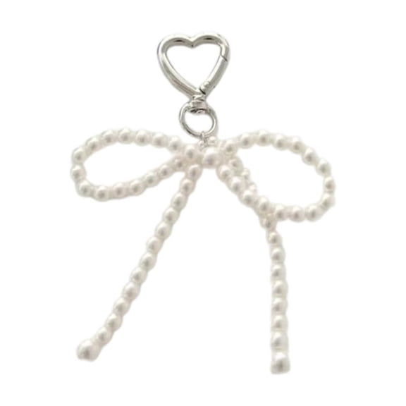 Sinyiin Bowknot Heart Pendant Keychain Beaded Phone Charm Detachable Bow Phone Lanyard Handmade Keyring Jewelry for Wallet Bag