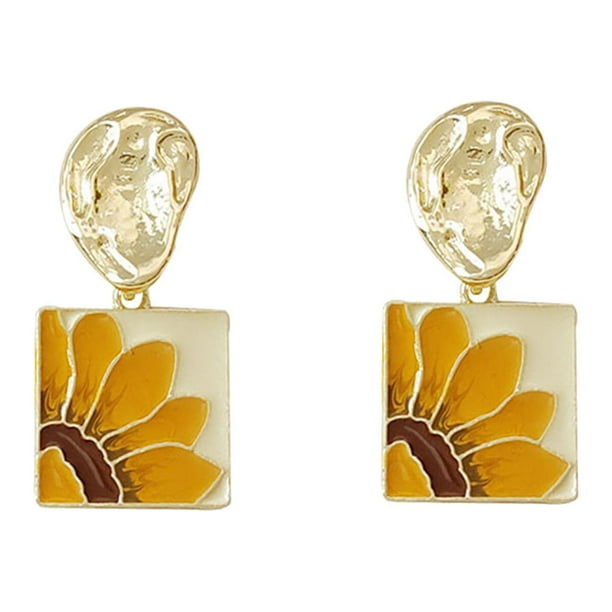Pendientes de girasol bohemios colgantes Pendientes de girasol amarillos para mujer y niña Joyería Sunshine