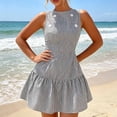 thumbnail image 6 of Women's Striped Mini Dress Sleeveless Crewneck Button Ruffle Hem Tank Dresses Summer Dressy Casual Sundress, 6 of 7