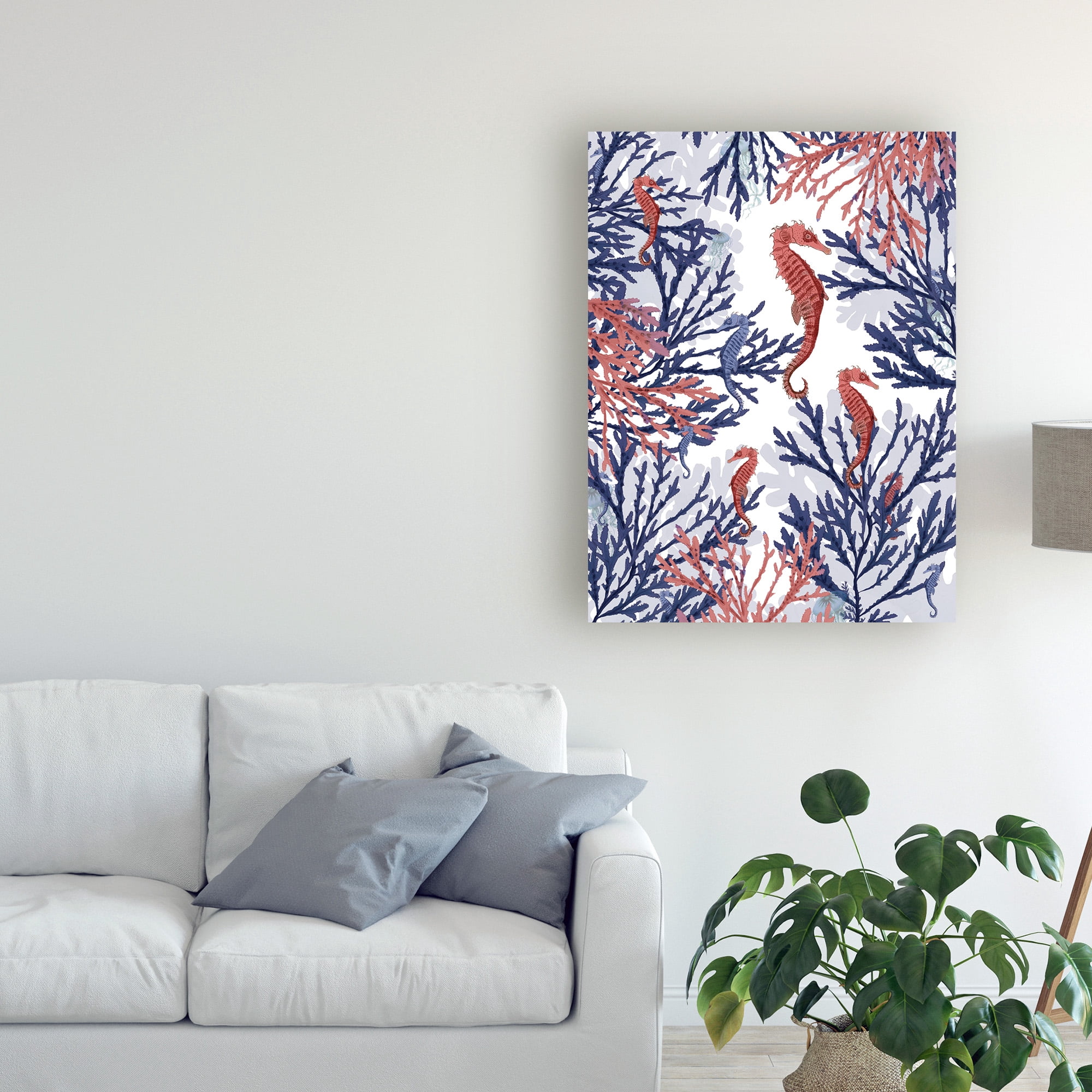 Trademark Fine Art 'Coral and Seahorse, Pink and Blue' Canvas Art by Fab Funky