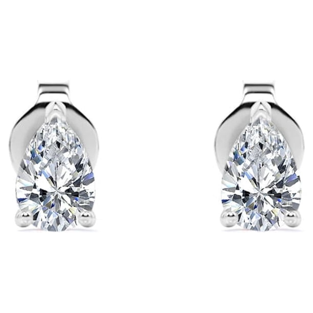 JeenMata Pendientes Minimalistas con Forma de Lágrima de Diamante de 0,38 Quilates y Estilo Solitario, Chapado en Oro Blanco de 18 K sobre Plata