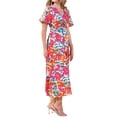 thumbnail image 4 of INSPIRAR CHIC Vestido Maxi Tropical Impreso de Manga Corta con Cuello en V y Abertura Floral L Blanco Rosa, 4 of 6