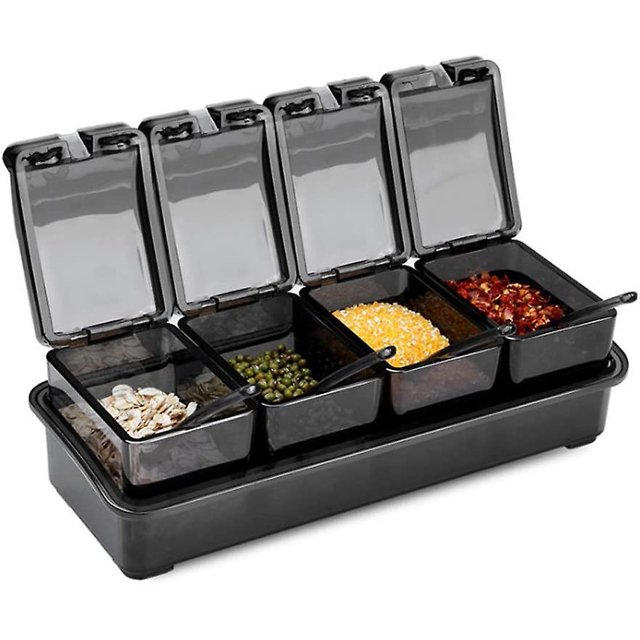 Juego de cajas de condimentos con 4 compartimentos extraíbles para la cocina, condimentos