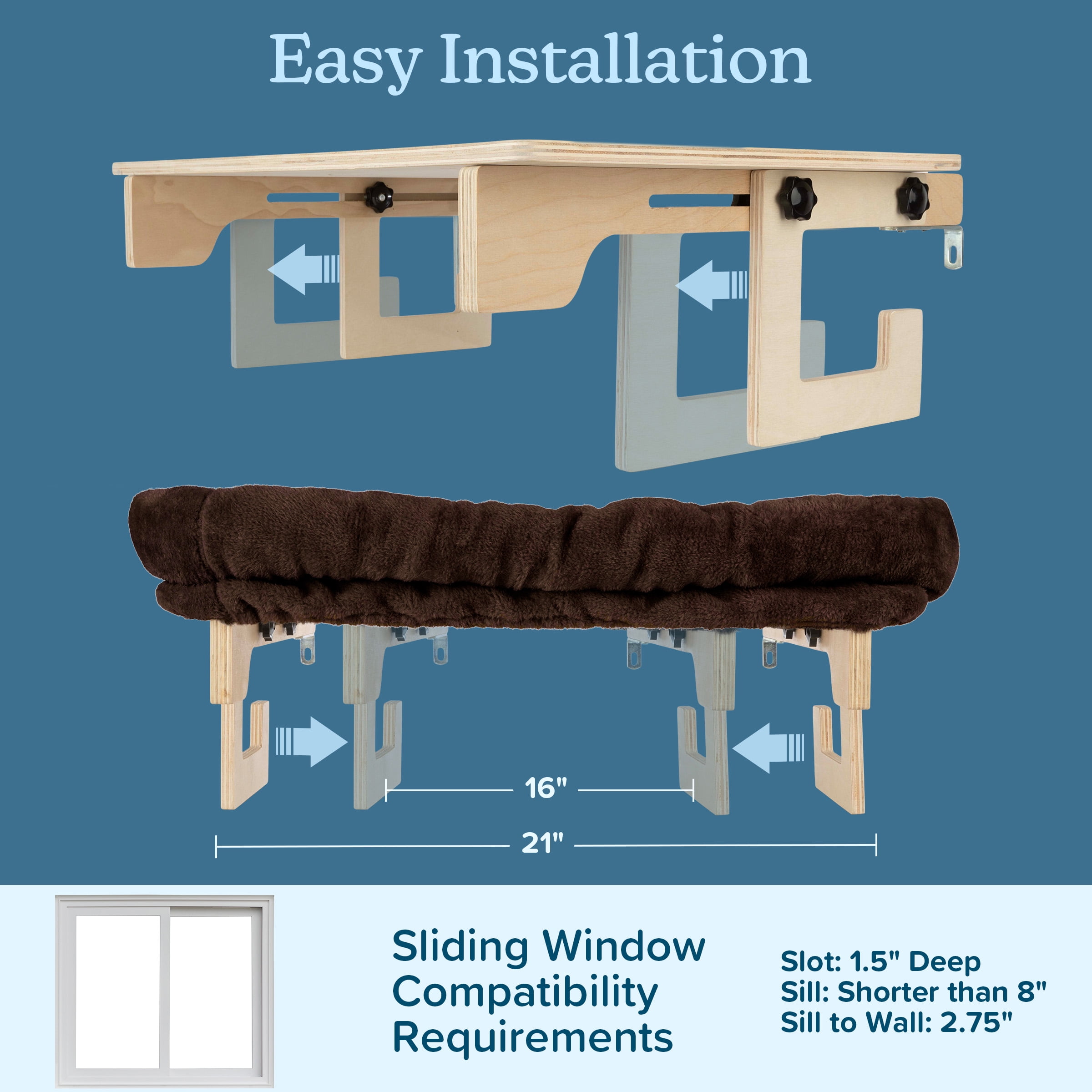 PETMAKER Cat Bed for Window Sill - Cat Window Perch with Bolster (Brown)