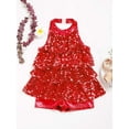thumbnail image 5 of inhzoy Girls Shiny Sequined Gymnastic Leotard Modern Jazz Latin Ballet Dance Dress Ruffles Tutu Skirts Red 10, 5 of 8