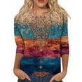thumbnail image 5 of CCRFTGI 3/4 Length Sleeve Womens Tops Dressy Casual Crew Neck Tunic Blouses Trendy Vintage Floral Print Shirts Loose Fit Fall 2025 Tops Orange XL, 5 of 6
